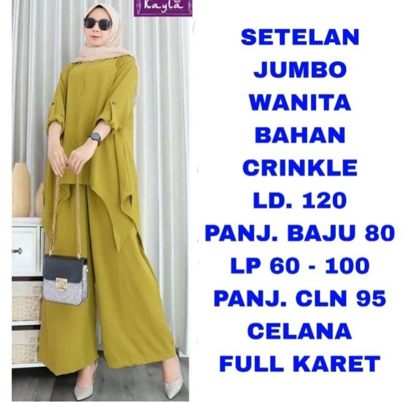WK ONE SET WANITA JUMBO SETELAN MUSLIM TUNIK CELANA PANJANG KULOT LD. 120
