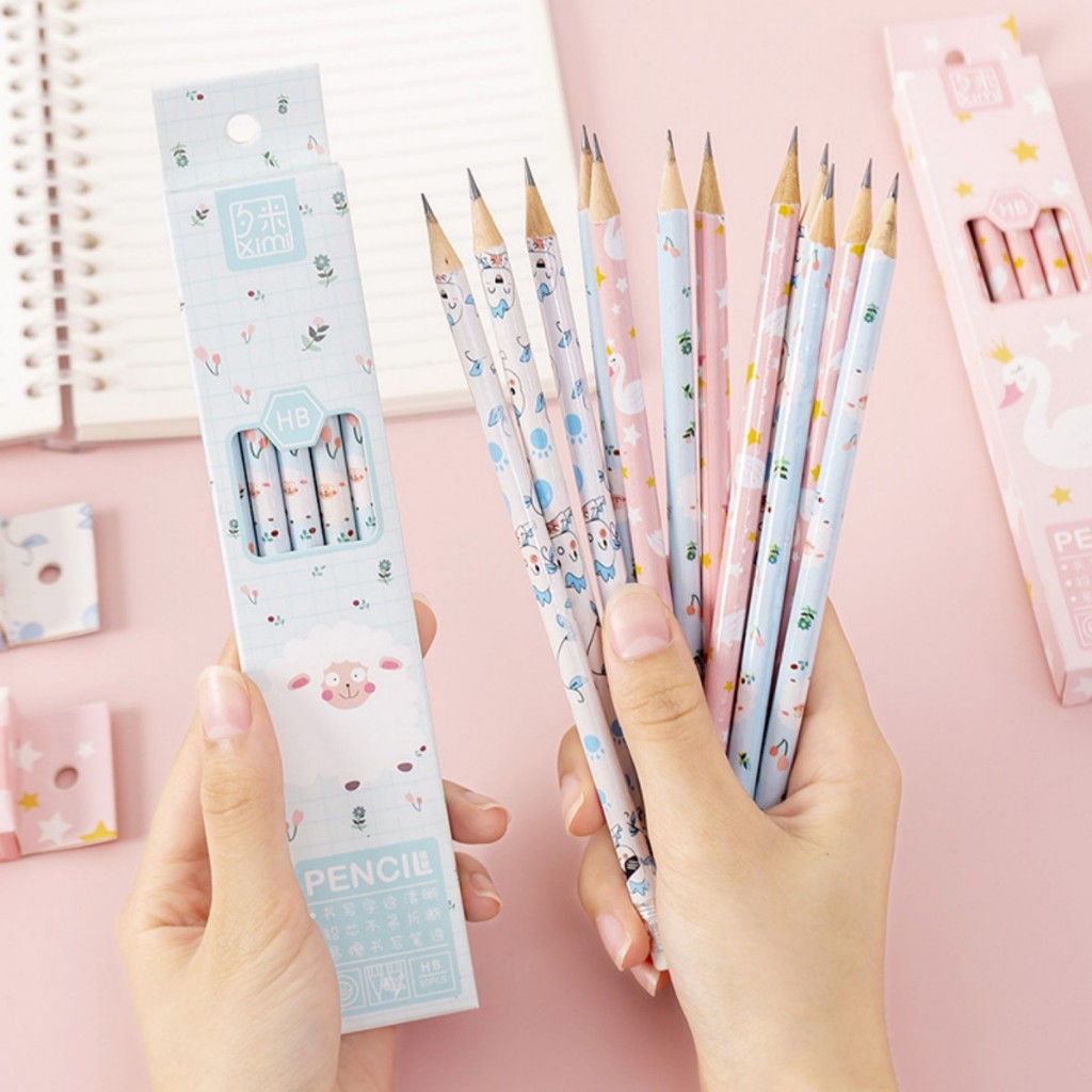

10Pcs/Set Pensil HB portabel dengan penghapus lucu Alat tulis pena pen anak Korean motif kartun Hadiah siswa sekolah