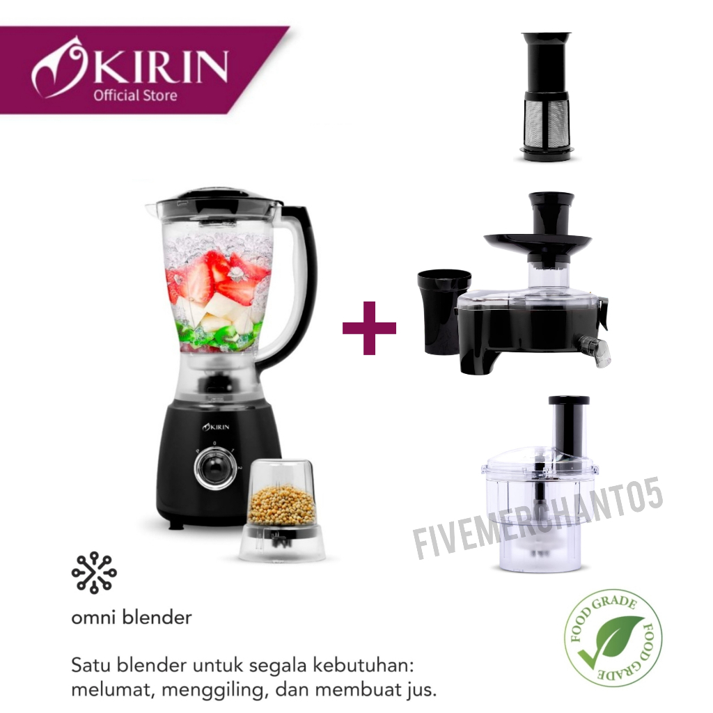 Blender Kirin KBB 1750 PL HITAM Juicer Chopper Filter Cup Pelumat Juice Buah KBB-1750 Black Food Pro