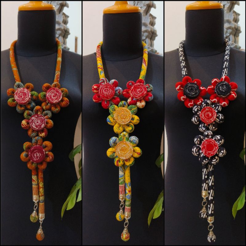Kalung Batik Sumbu 4 bunga fashion modern unik