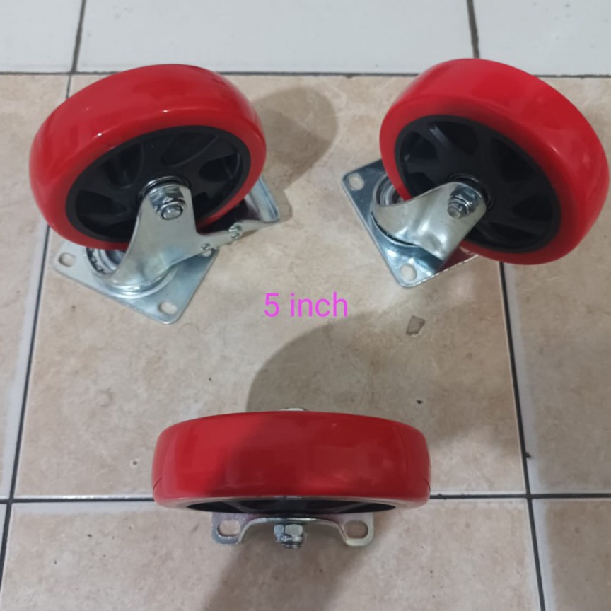 Telah Hadir RODA PU MERAH 5 INCH VARIASI TIPE  RODA KASTOR DAN TROLI 5 HEAVY DUTY