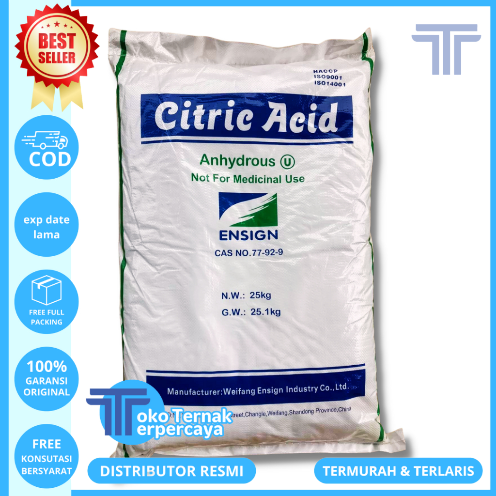 

CITRIC ACID ANHYDROUS 25 KG (1 SAK) - Citroen Asam Sitrat - Asam Sitrun Food Grade