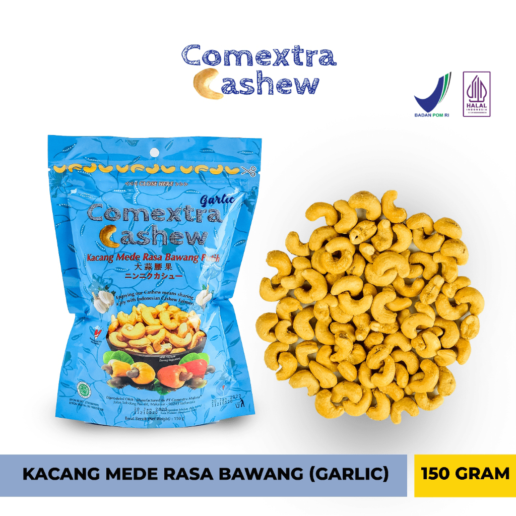 

Kacang Mede Comextra Goreng Bawang 150 gr - Garlic Cashew - Kacang Mente Mete - GARLIC 150 GR x 6 Pouch