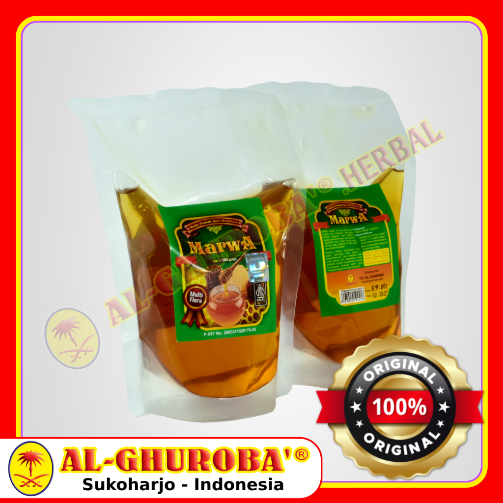 

Marwa Madu Murni Asli Multiflora Refill Pouch 0,5Kg Al-Ghuroba BPOM MUI