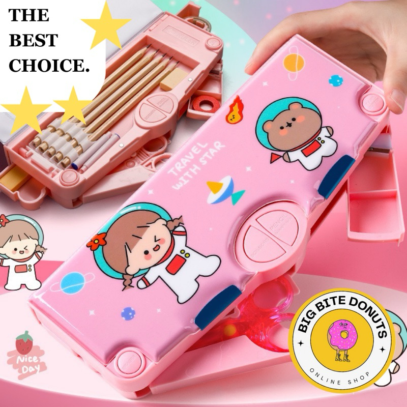 

2 Lapisan Tempat Pensil multifungsi/Kapasitas besar, taman kanak-kanak/Motif Unicorn / Dinosaurus / Astronot Untuk Anak Tk