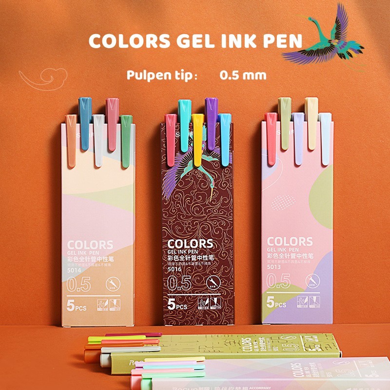 

5 Pcs/Set Pulpen Gel warna warni lucu Marker pen 0.5mm journal vintage Ballpoint retro macaron morandi Alat tulis Pena sekolah kantor pelajar Anak balpoin bolpen untuk diary jurnal scrapbook