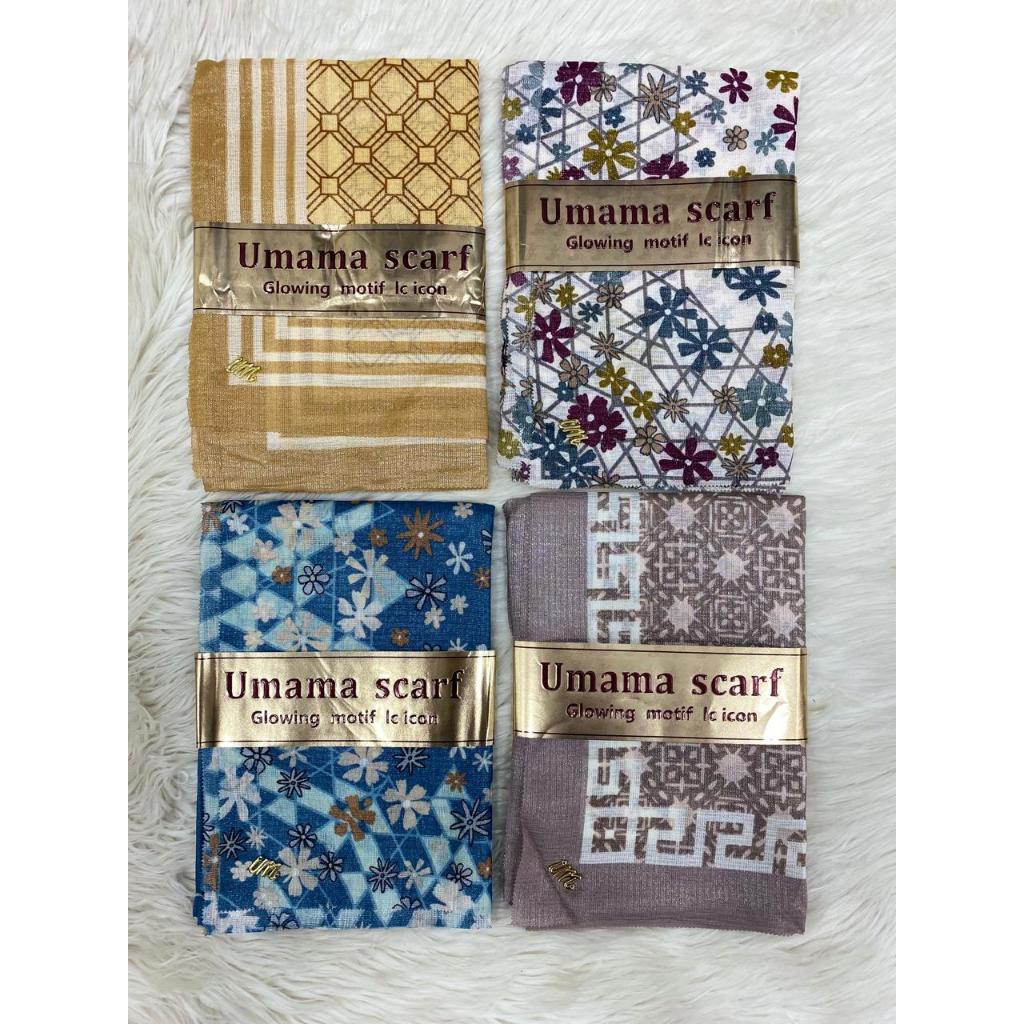 Grosir Jilbab Umama Glowing Print Lc 110x110 Campur motif & Warna
