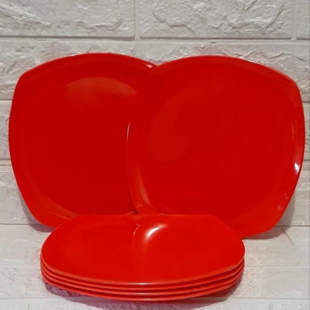 Promo Piring Melamin Segi Kotak Polos Piring Ceper Melamine // Piring Makan / Piring Saji / Piring M