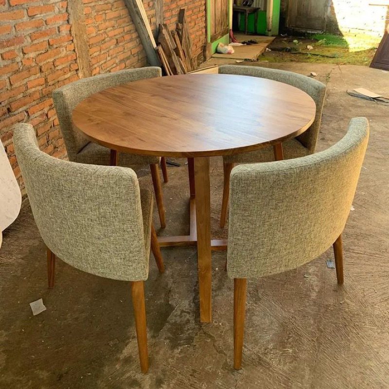 Meja Makan Retro, Meja Makan Bulat, Meja Makan Minimalis, Meja Makan Jati Jepara