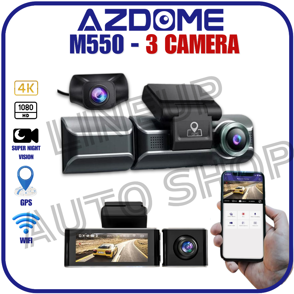 NEW Azdome M550 / M550 PRO 4K 3 Camera Dashcam Wi-Fi GPS Kamera Mobil