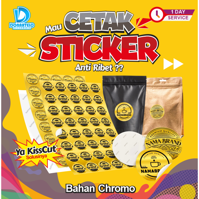 

Cetak Sticker Label A3+ Cutting Stiker Chromo Sticker Cutting Custom Stiker Label Kemasan Makanan Minuman Kisscut