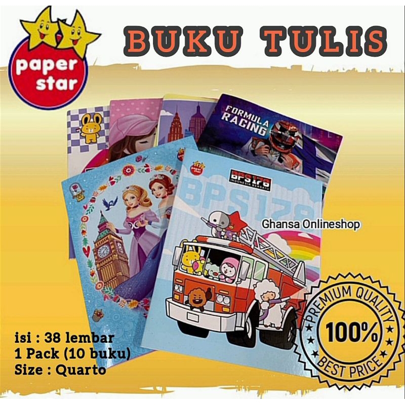 

BUKU TULIS LUCU 38lembar/BUKU TULIS PAPER STAR 38lembar isi 10 buku