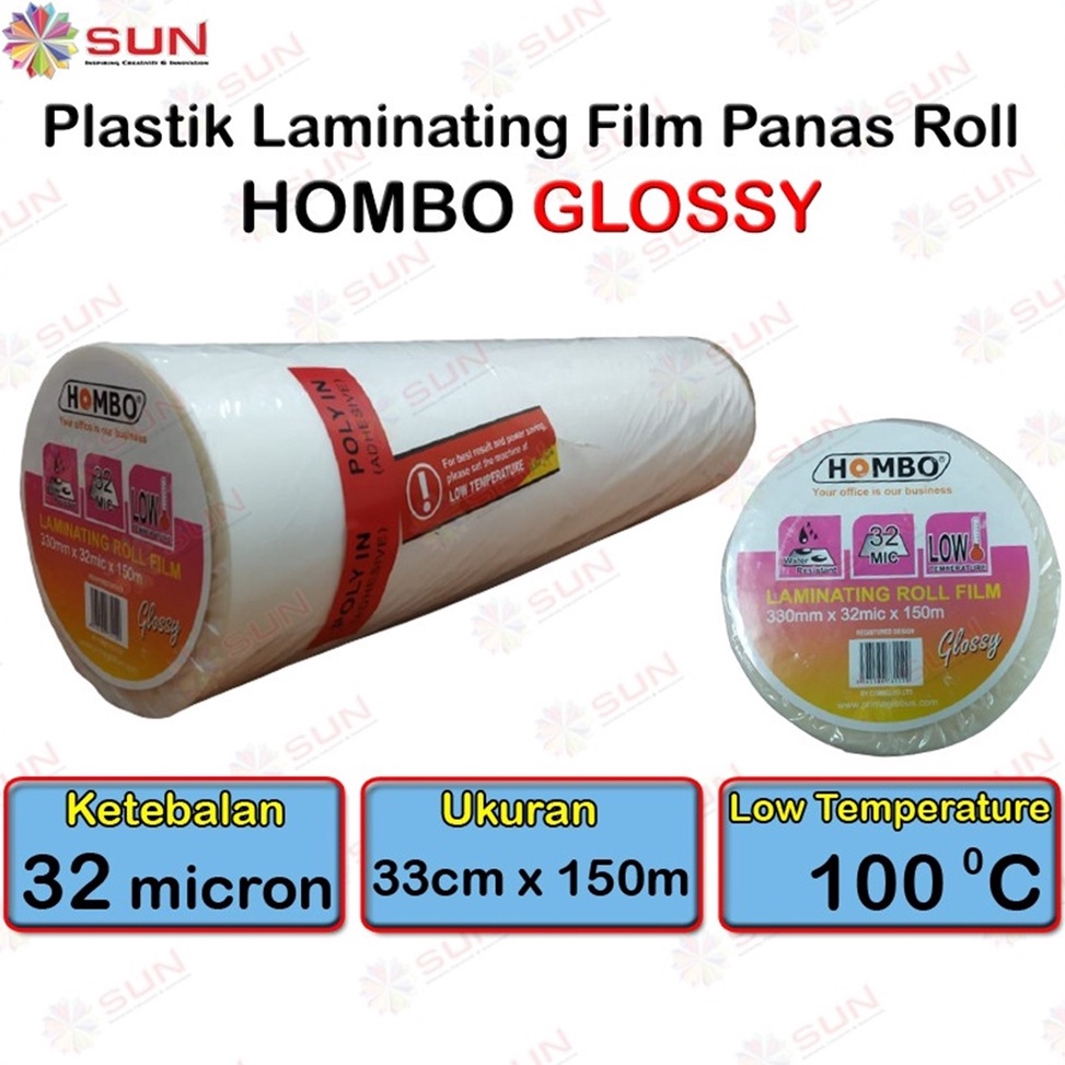 

Plastik Laminating Panas Roll Hombo 32 micron GKTech 28 mic21mic 33 cm x 15 m Glossy Doff Low Temperature untuk mesin Laminating laminasi panas roll ART D5S5