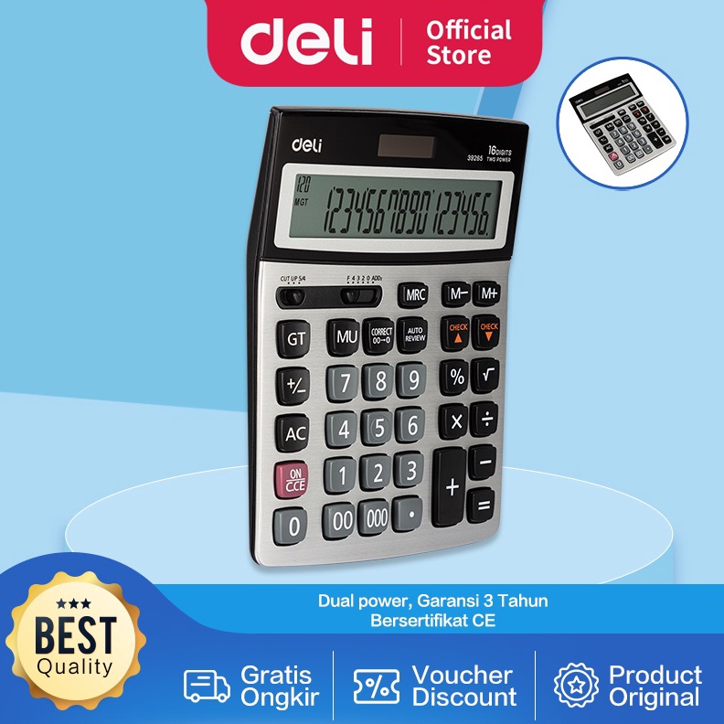 

Deli Kalkulator 12 Check 16 Digit Garansi 3 Tahun LCD besar dan kualitas tinggi E39265 ART R3X6