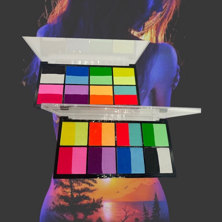 

Cat Wajah Fluoresen 16 warna Water Activated SFX Makeup Palette Safe Non Toxic Body Painting Pemula Practice board for facepainting ART J9T7