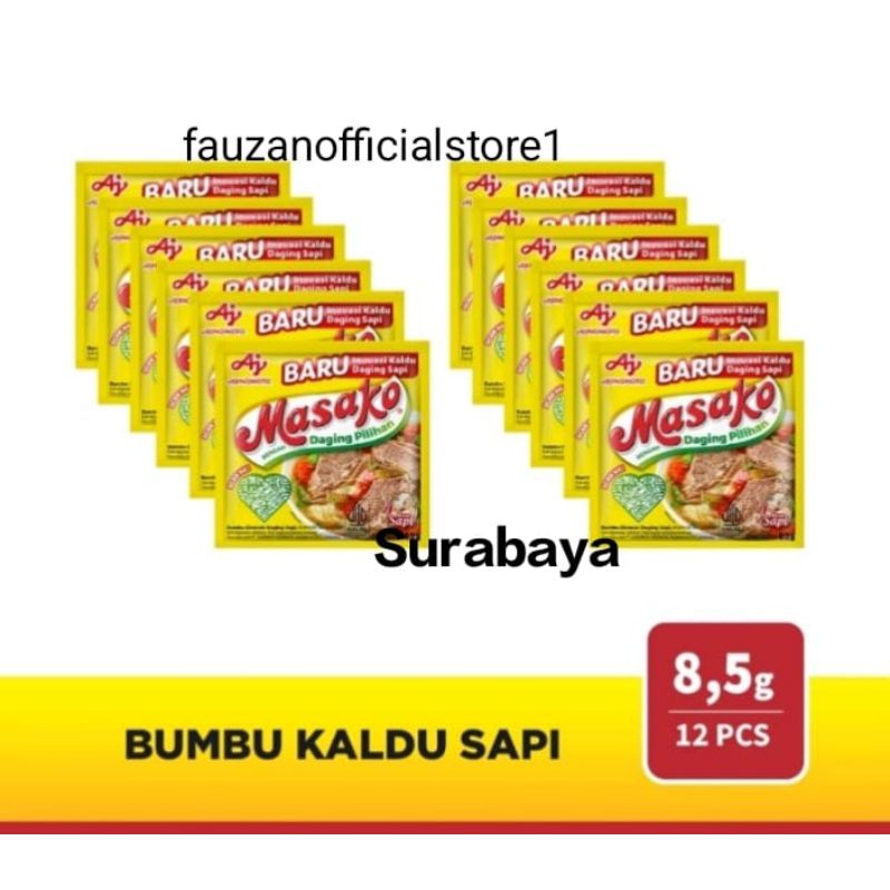 

Masako bumbu kaldu penyedap Rasa Sapi kemasan 8.5g(12pcs) / 1 renceng