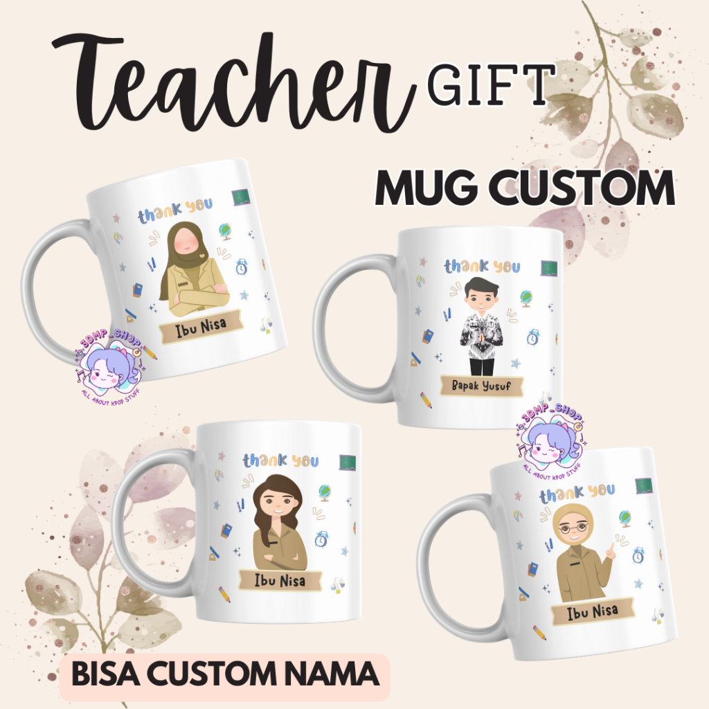 Mug Gelas Kado Hadiah Ustazah Hari Guru Kenaikan kelas Bagi Raport