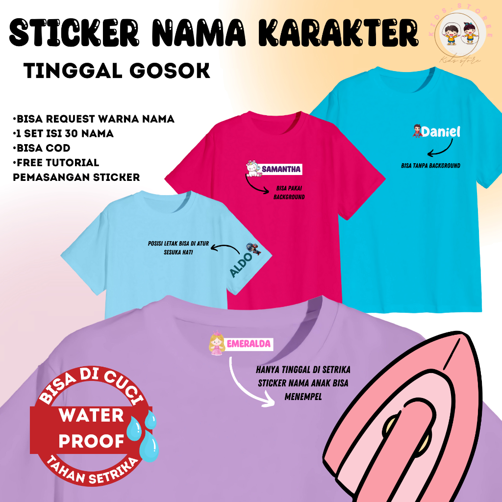 

kidsstore28 sehari jadi sticker label tempelan kain baju tag label nama anak dtf custom label size tag baju free custom gambar nama