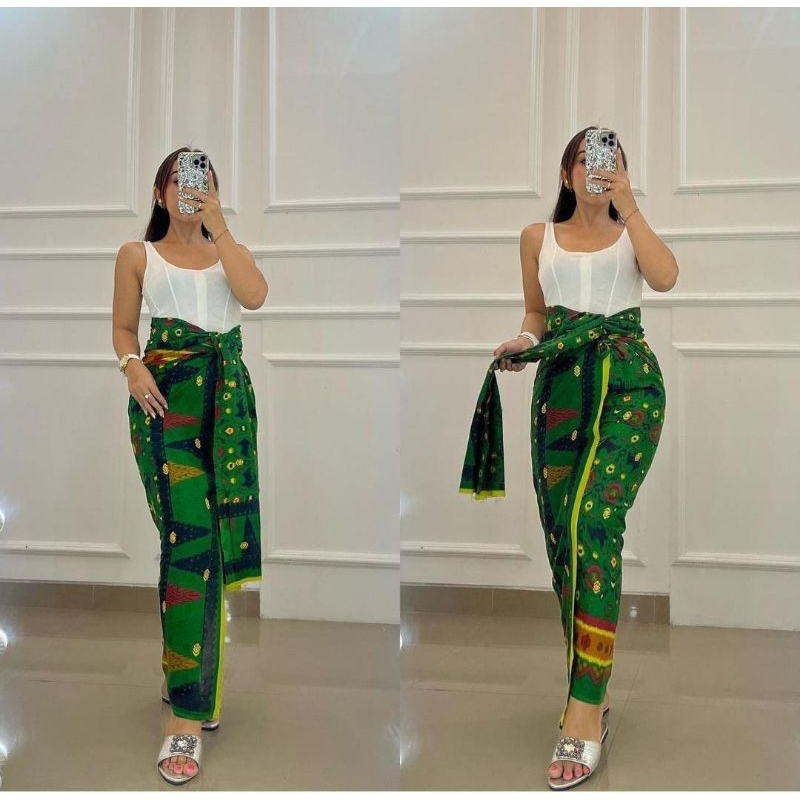 Kamen katun endek tabur emas set selendang