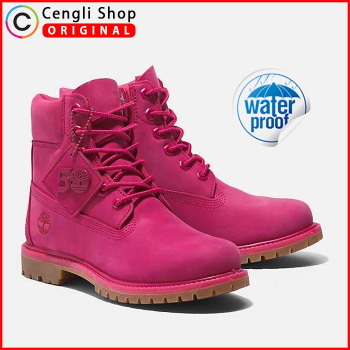 TIMBERLAND SEPATU BOOT WANITA ORIGINAL BOOTS KULIT ASLI ORI WATERPROOF BRANDED PINK