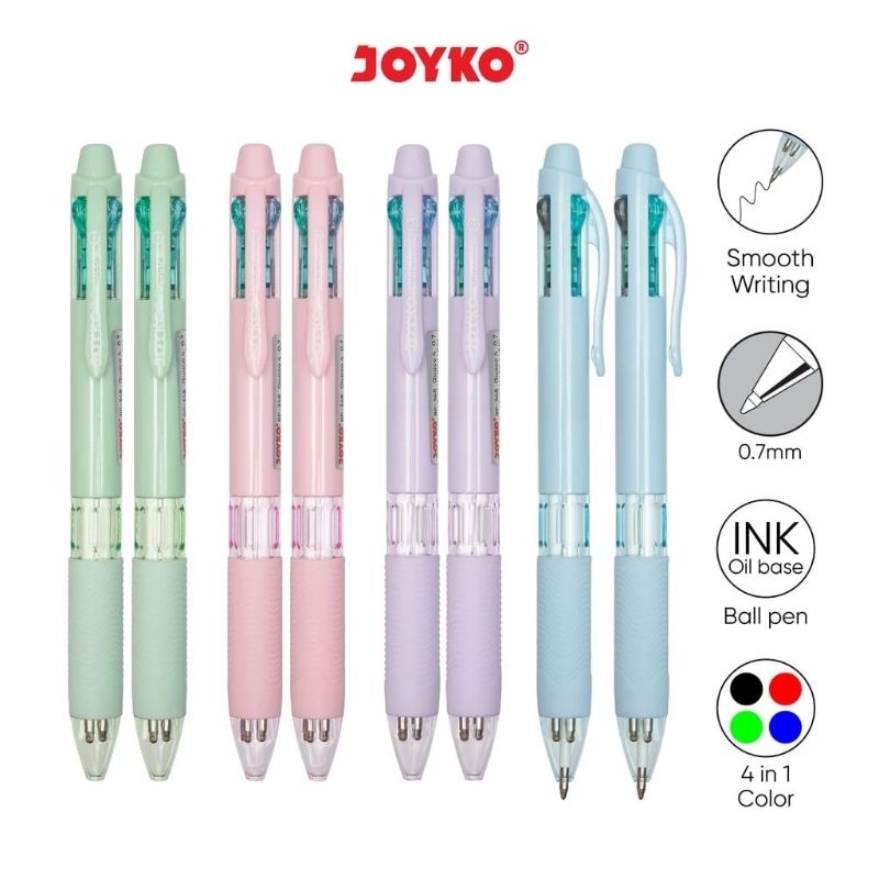 

pen cetek ballpoint pulpen 4 warna joyko BP -348 Quaco 4 0,7 Mm (1 pcs)