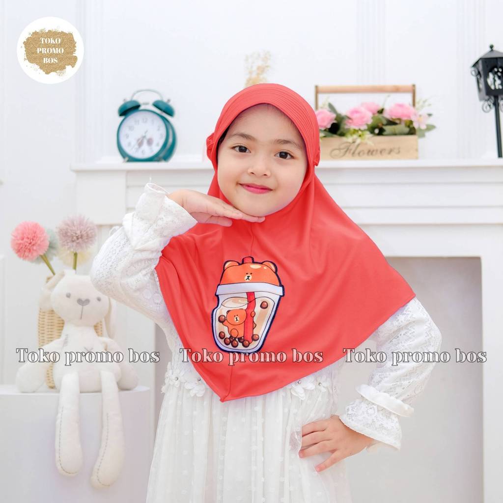 Hijab Anak TK Karakter Boba / JILBAB ANAK BOBA / HIJAB ANAK BOBA BERGO ANAK BOBA / Jilbab Anak Bergo