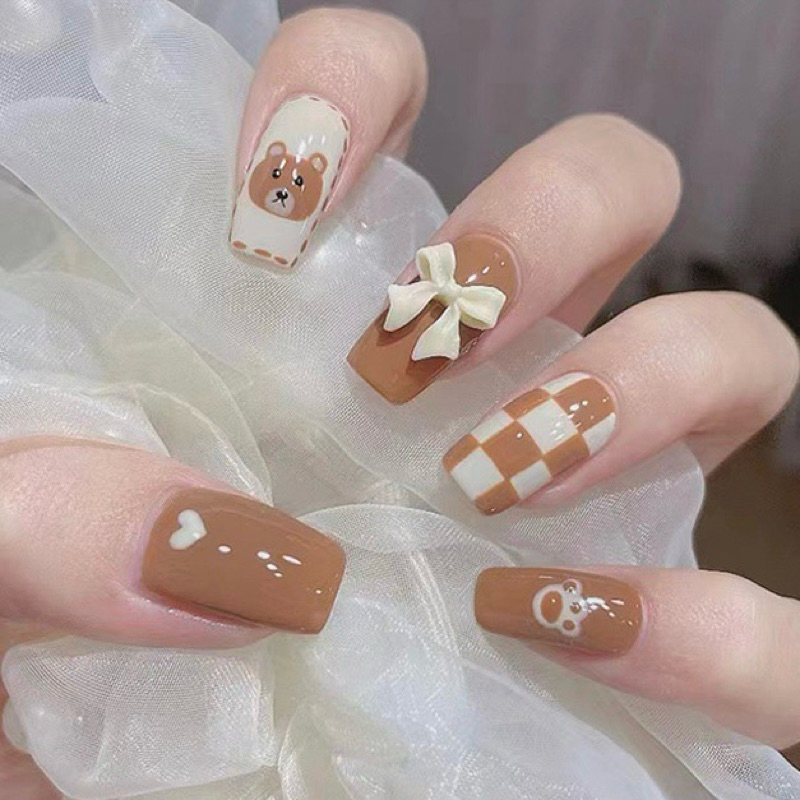 Kuku Palsu Isi 24 kuku Motif Teddy Catur