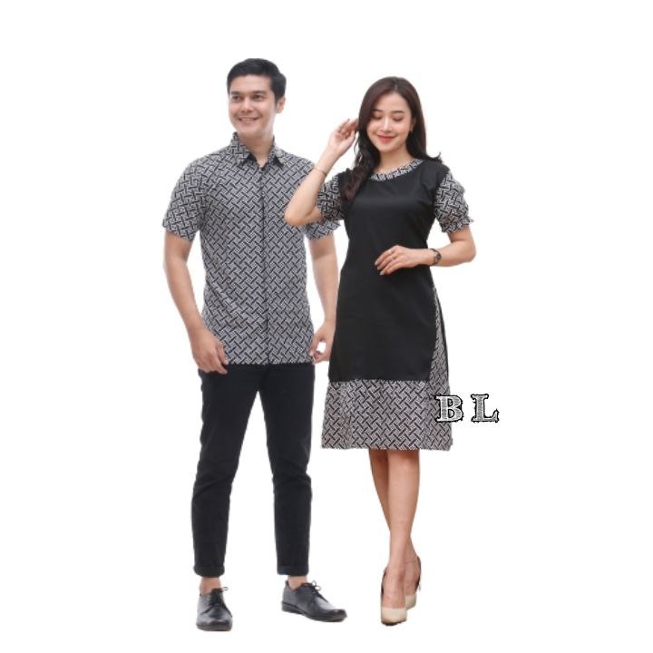 Fairyrozi Couple Dress A Batako Hitam Wanita &amp; Kemeja Lengan Pendek Bahan Premium