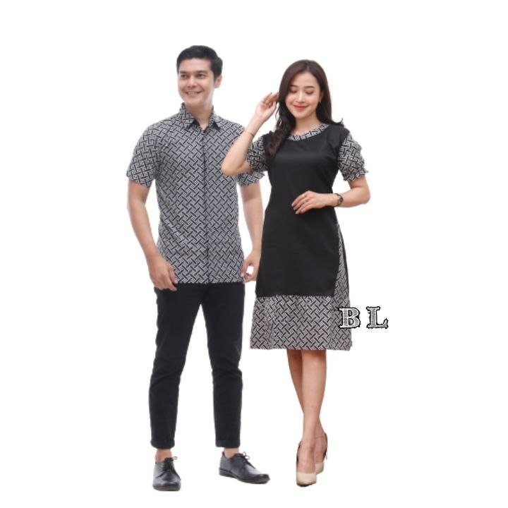 Fairyrozi Couple Dress A Batako Hitam Wanita & Kemeja Lengan Pendek Bahan Premium
