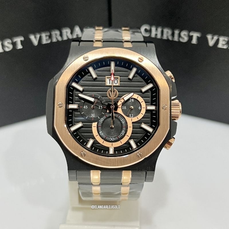JAM TANGAN PRIA CHRIST VERRA CV 12202G-18 BLK STAINLESS ORIGINAL