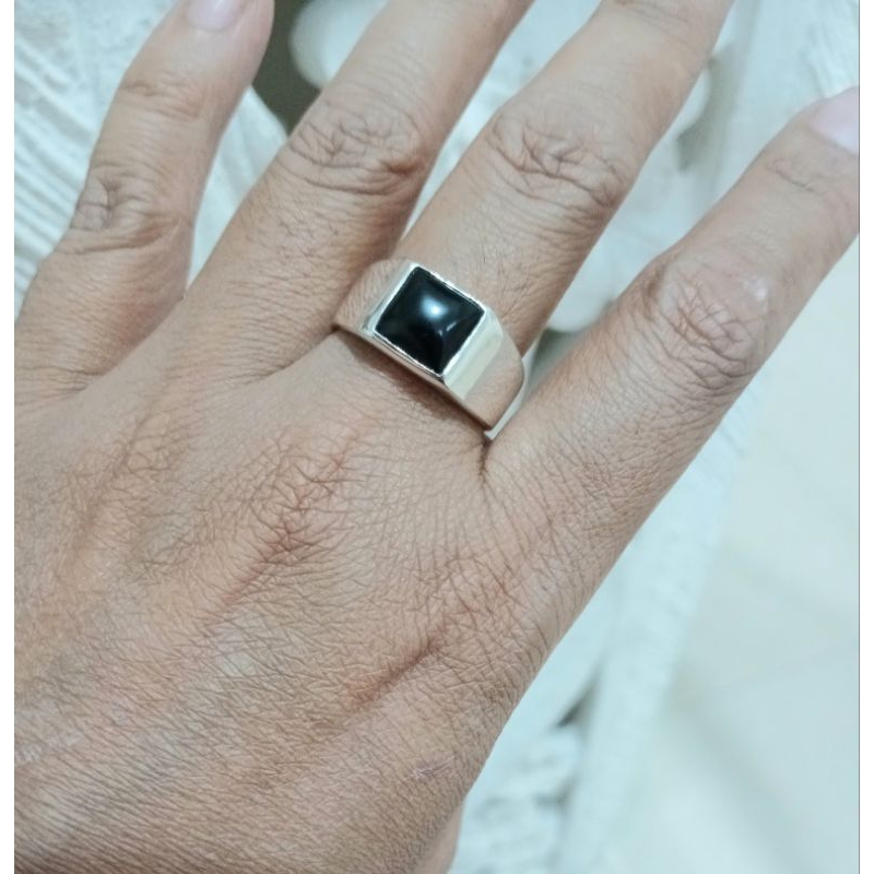 cincin perak pria permata onix cabocon
