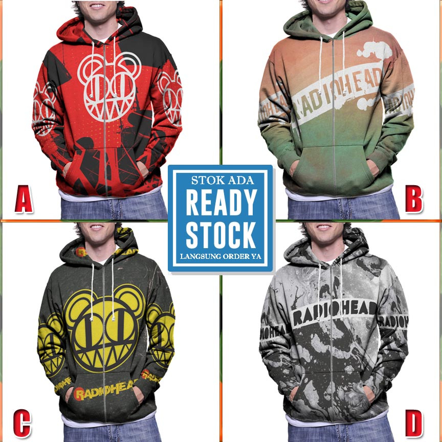 Ritsleting Hoodie Radiohead Band Hoodie Zipper Fullprint Bahan Polyester Jersey