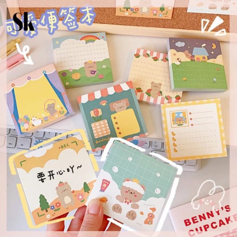 

HUNAM 100 Lembar Sticky Note Bear Catatan Tempel Untuk Sekolah dan Kantor DIY Planner