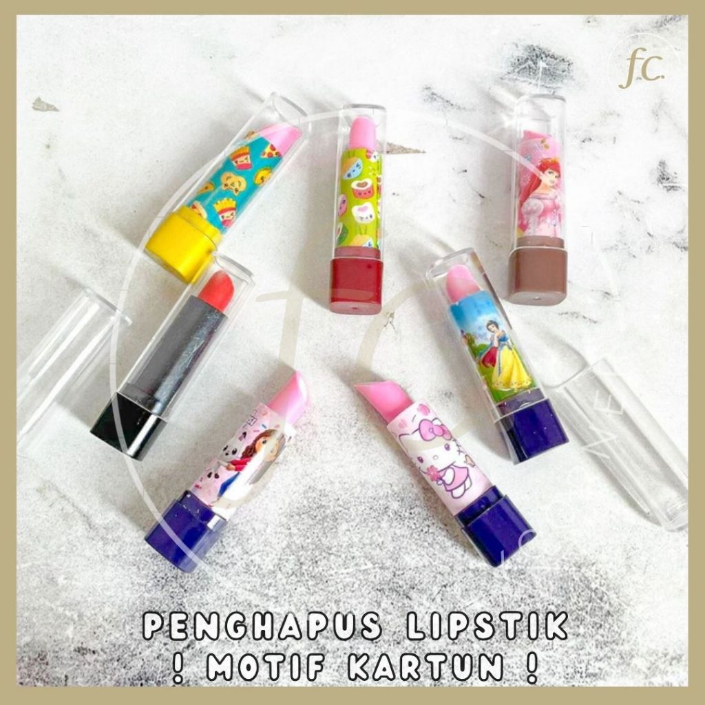 

Penghapus Setip Hapusan Karet / Lipstick Shape Rubber Eraser Set Bentuk Make Up Lipstik Motif Disney Sanrio Characters Polos Kentang Sushi ER-1232 Mini Warna Warni Cute Souvenir ATK Harga Grosir Ready COD