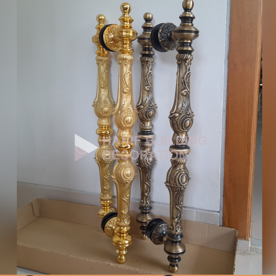 Classic Brass Pull Handle Gagang Tarikan Pintu Rumah Kuningan Motif Ukir Gold Antik Panjang 64 cm