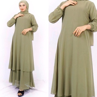 Gamis / Dress Kajian Malaysia Melayu Jumbo Sage Green Simpel Polos Jumbo Terbaru 2024 LD 110 120 130