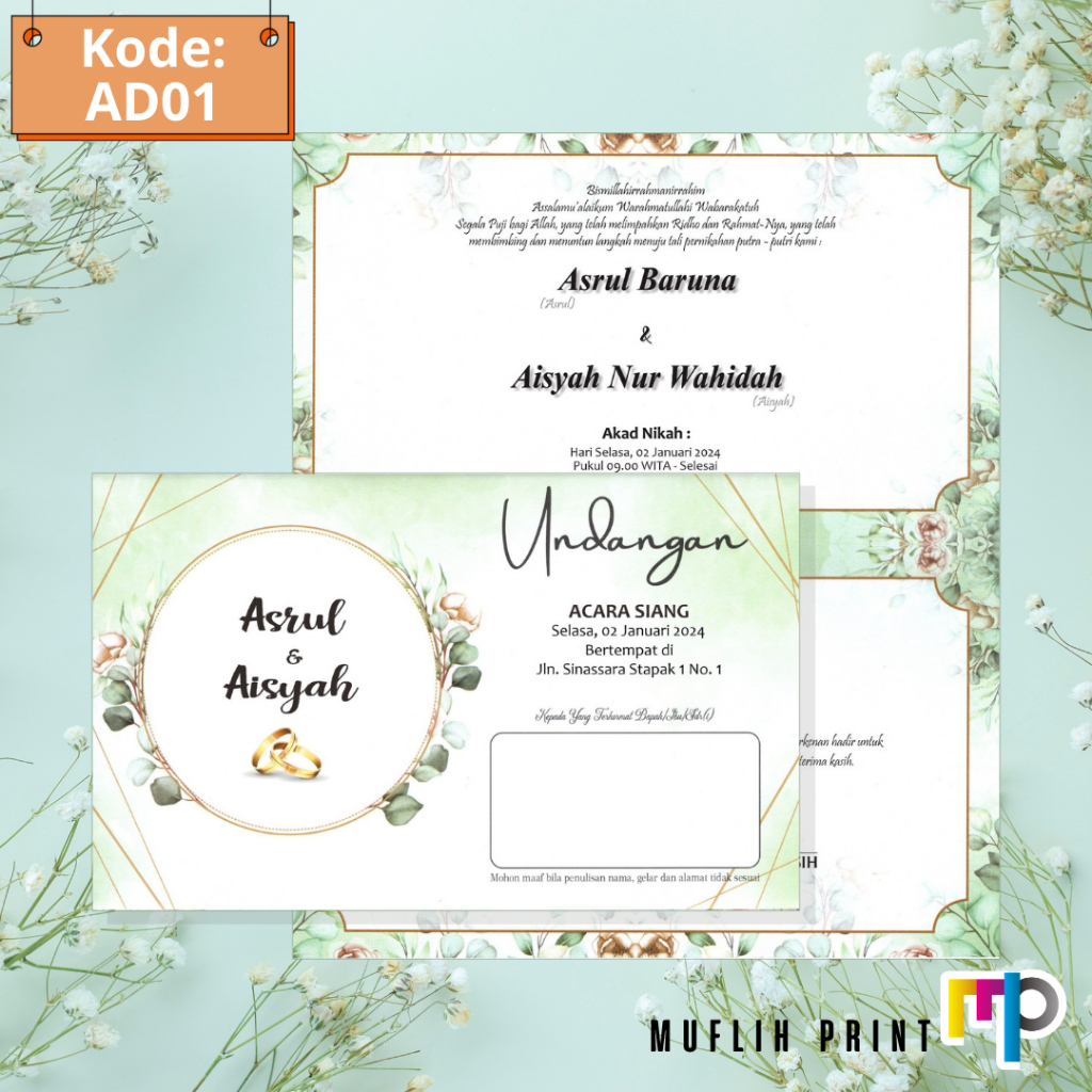 Blangko Undangan Pernikahan Kosong Murah + Amplop Undangan AD01