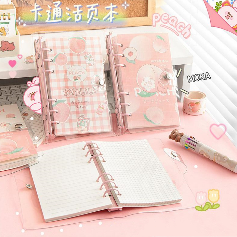 

Buku binder A6 100 lembar lucu murah Notebook PVC 6 ring Buku catatan isi ulang loose-leaf tangan clear cover transparan Daily planner DIY scrapbook aesthetic Diary book journal Buku tulis harian estetik Hadiah