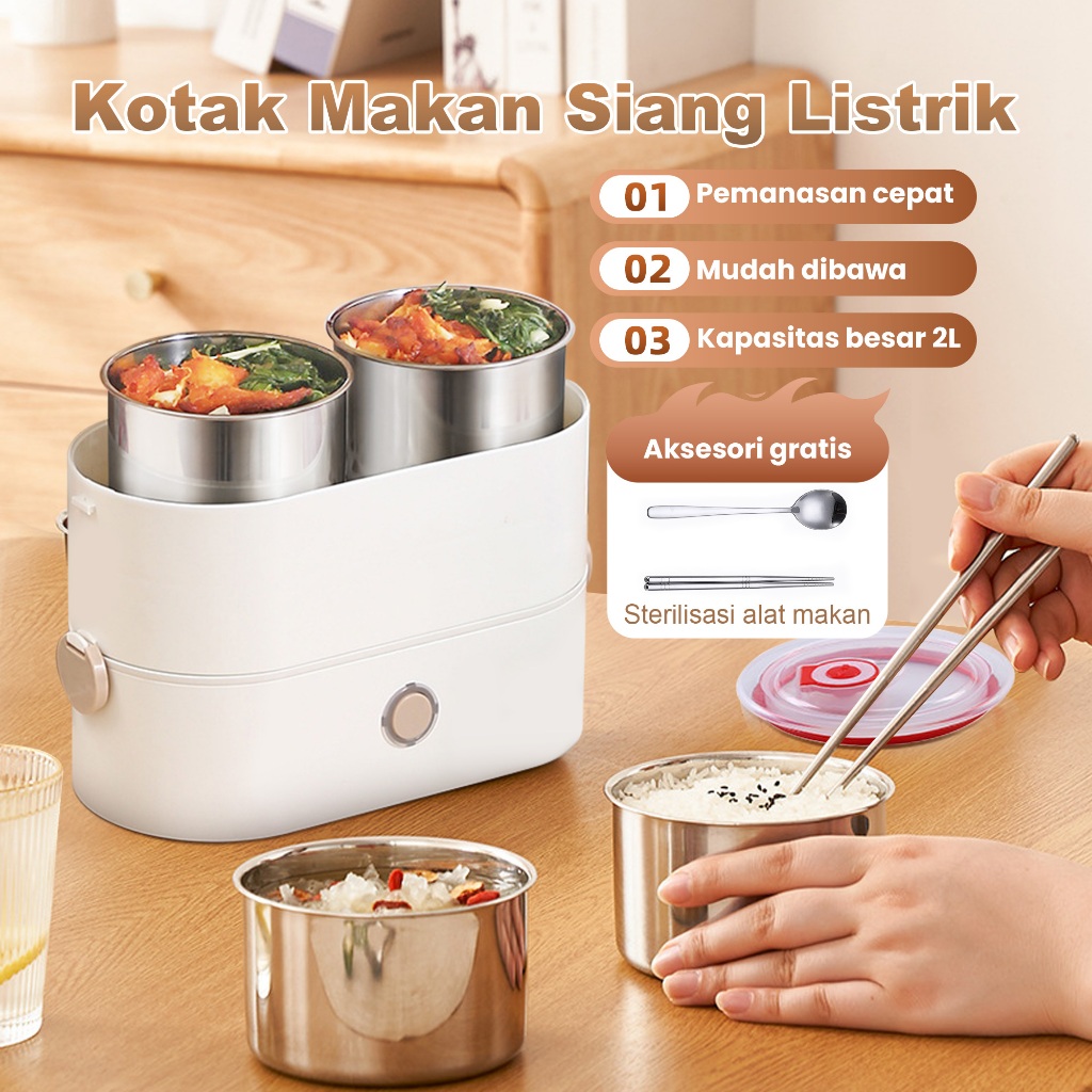 Electric Lunch Box Multifungsi 2L Kotak Masak Listrik Portable Panci Listrik Serbaguna Berlapis Gand