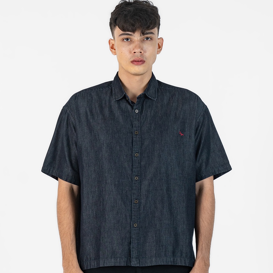 STAR JOYRIDE  Black Kemeja Denim Casual Pria Lengan Pendek SS  Top Man Shirt Edwin Jeans