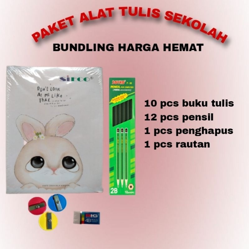 

PAKET HEMAT PERLENGKAPAN ALAT TULIS SEKOLAH SET lengkap buku tulis pensil penghapus rautan