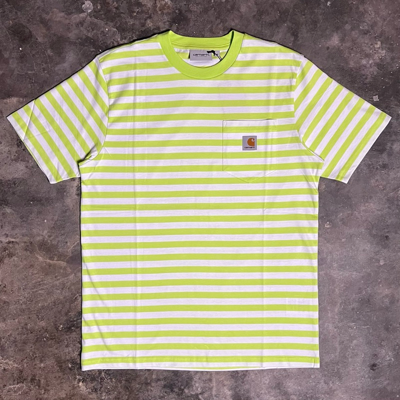 Carhartt WIP Scotty Pocket T-Shirt Scotty Stripe Lime White - Original 100%