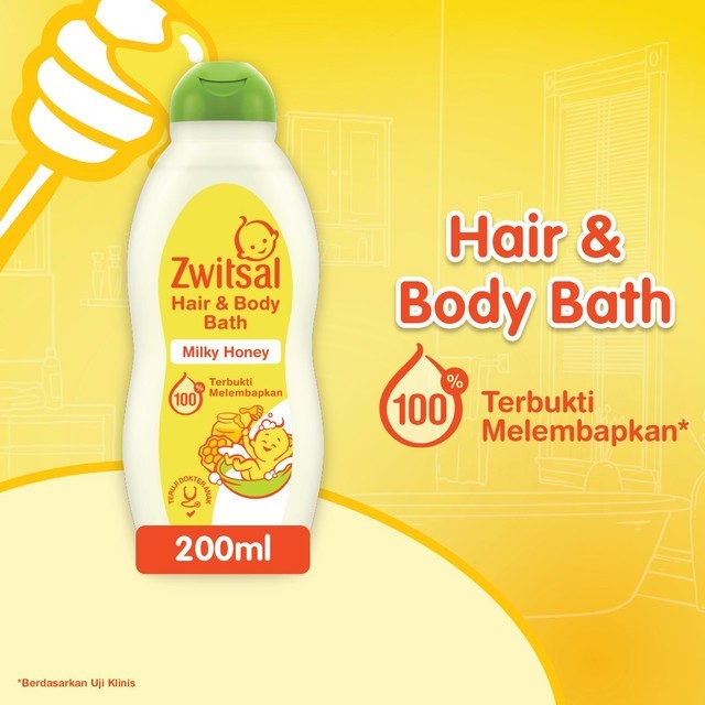 Zwitsal Baby Bath Hair & Body Milky Honey 200ml