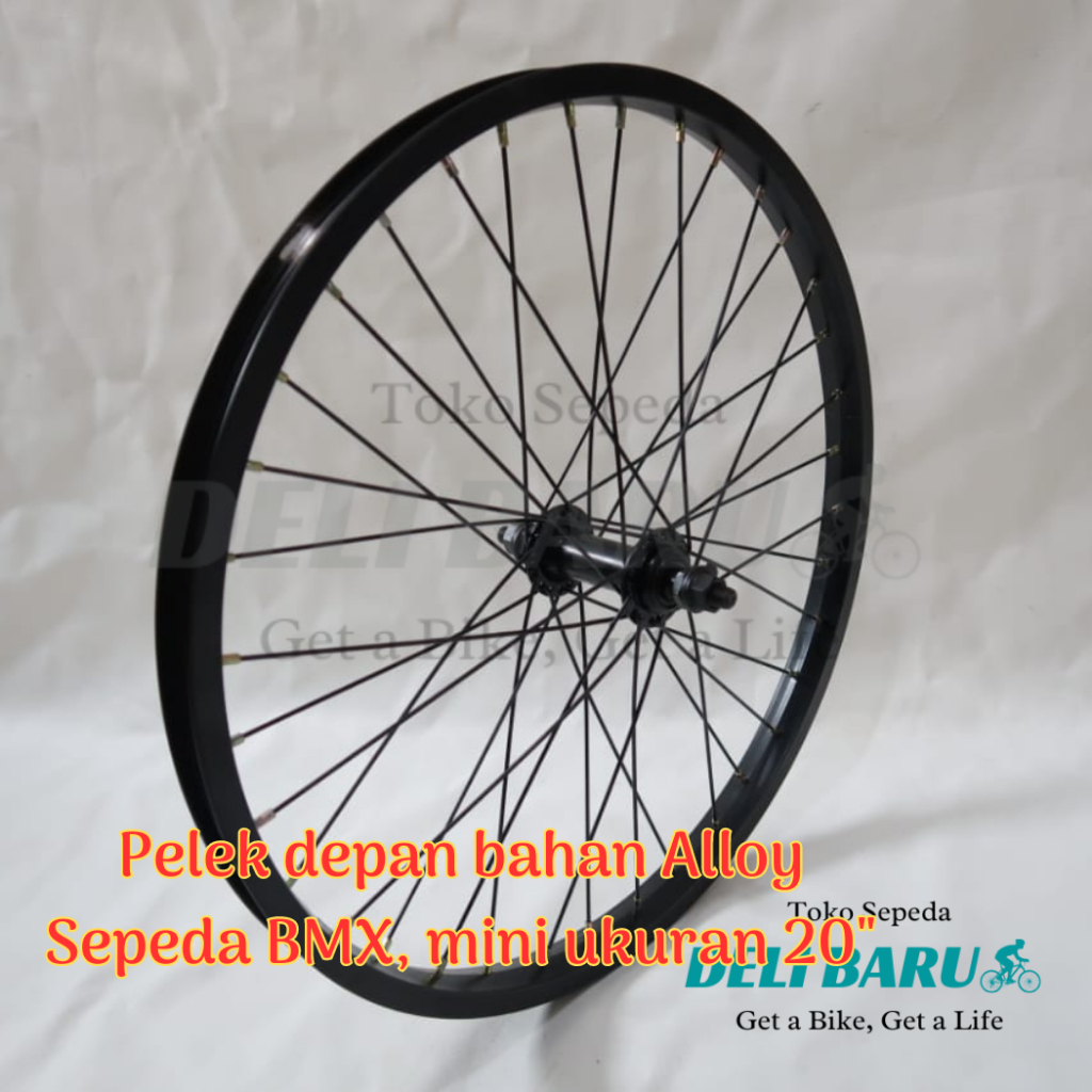 Pelek ukuran 20 siap stel DEPAN saja Velg alloy jari hitam 36 hole sepeda BMX, lipat, minion
