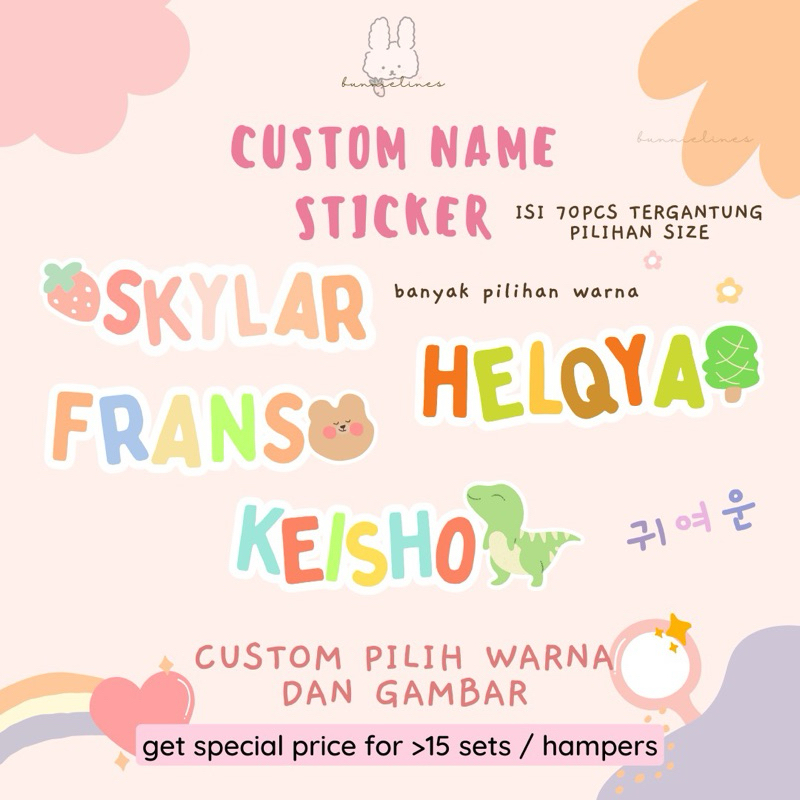 

stiker nama custom/nama anak sticker maks 70pcs / sticker hampers WATERPROOF TAHAN AIR