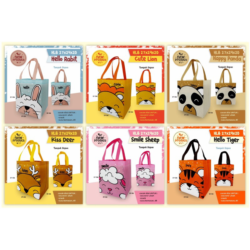 Tas spunbound sablon animal karakter lucu terbaru grosir - tas box nasi 20/20 - tas spunbound twinwa