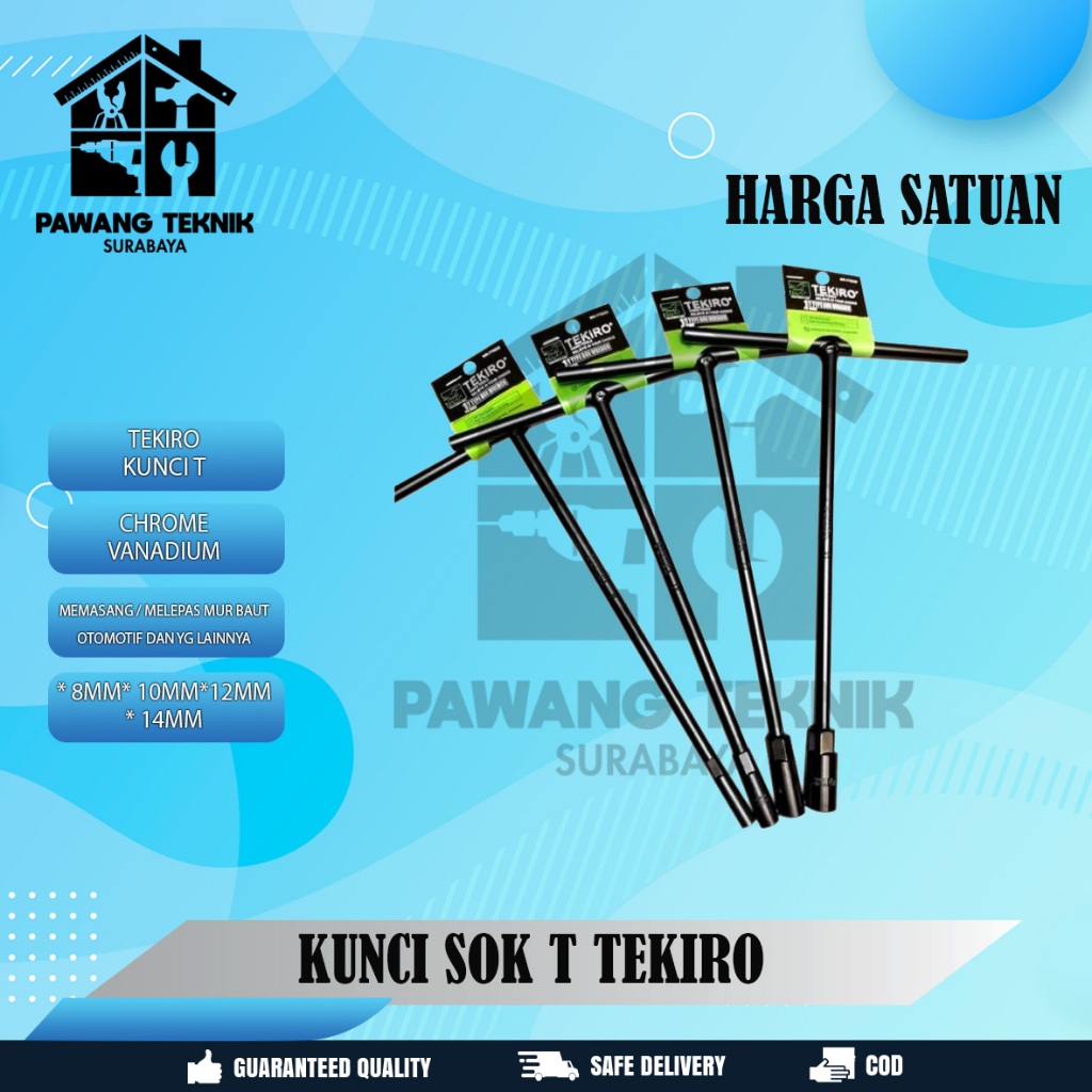 Tekiro Kunci T 8mm 10mm 12mm 14mm Kunci Sok T T8 T10 T12 T14 Kunci Sock T Panjang 30 cm Kunci Sok T 