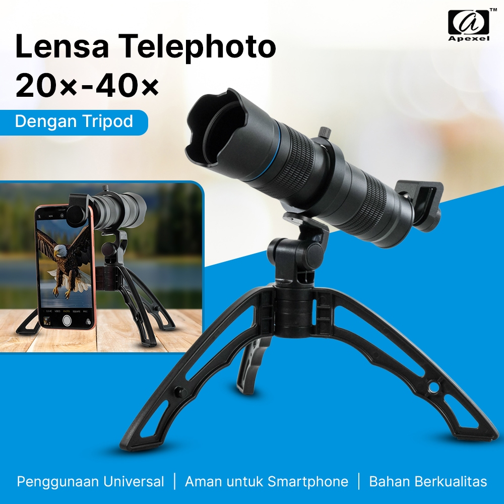 Lensa Telephoto Lens 20x-40x+Tripod 17mm Hitam APL-JS2040XJJ04 APEXEL