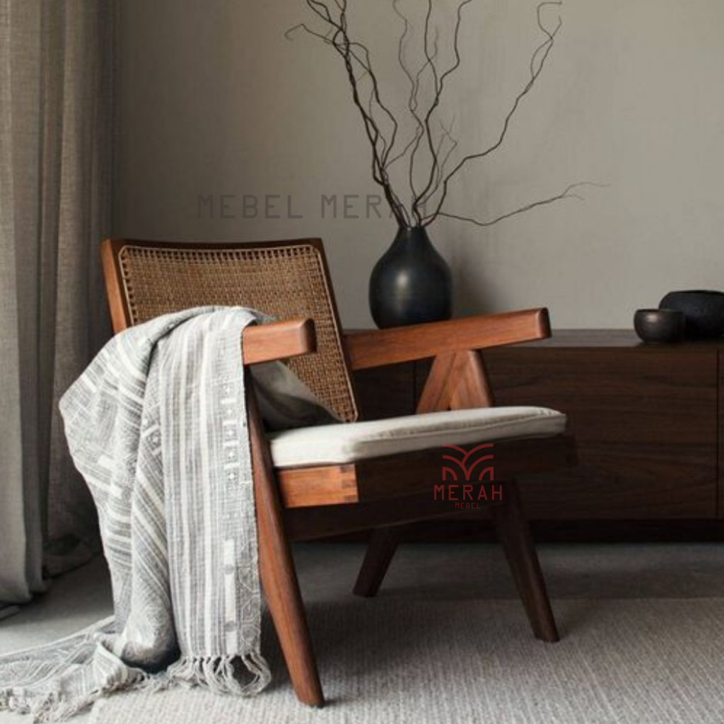 Kursi Kayu Jati Rotan - Kursi Tamu Murah - Kursi Kayu - Kursi Busa - Kursi Rotan - Mebel Merah
