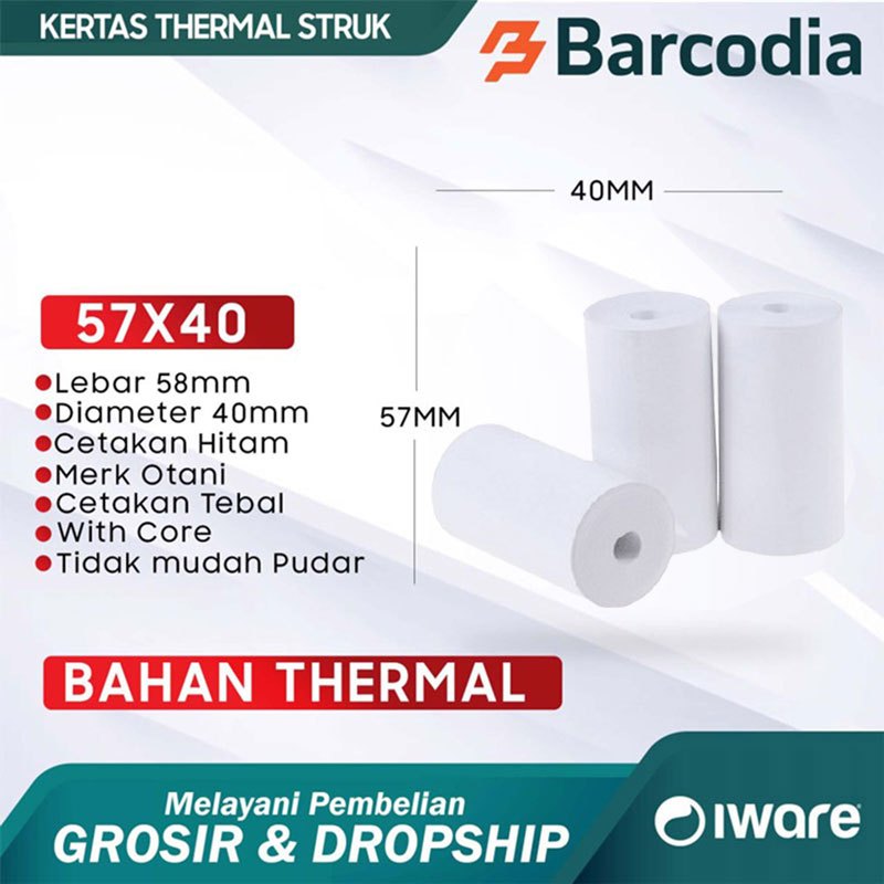 

BARCODIA Paket Kertas Struk Kasir 57x38mm 58mm Iware
